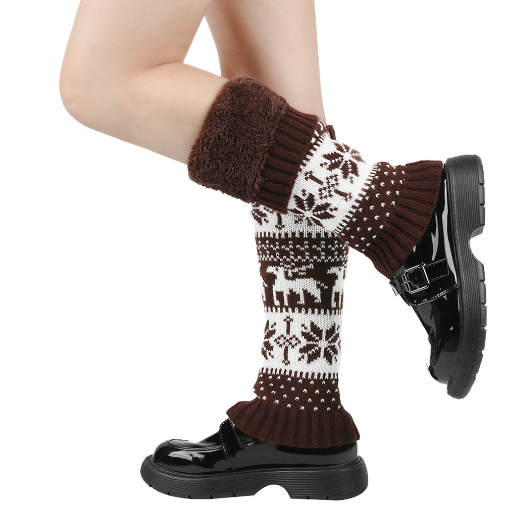 Knit Thicken Boot Socks Thermal Wool Knitted Deer Pattern Female Leg Warmer